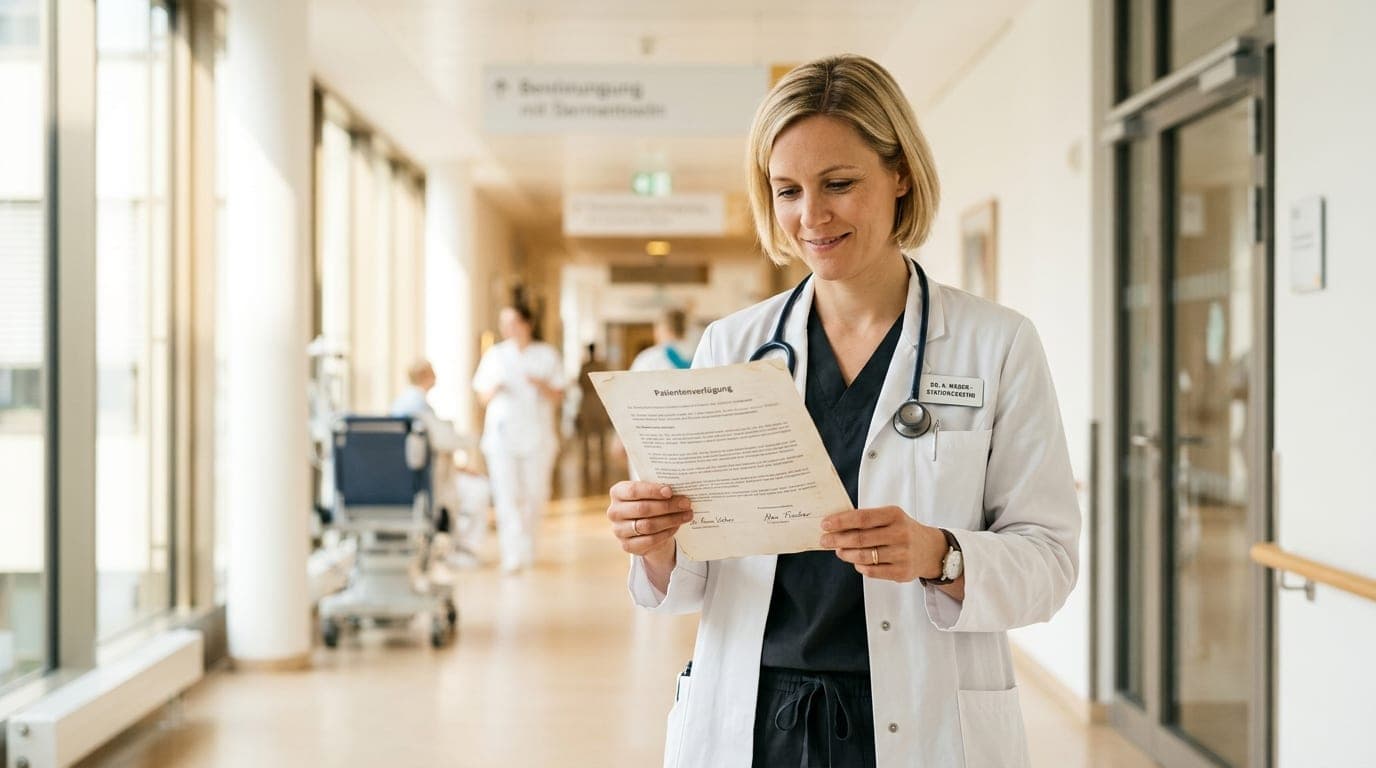 Patientenverfügung wird im Krankenhaus vorgezeigt