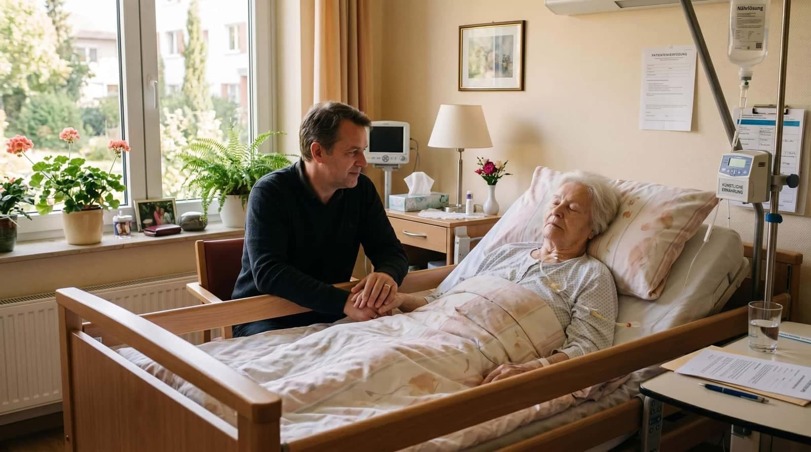 Künstliche Ernährung in der Patientenverfügung: Krankenhausbett mit medizinischer Ausrüstung