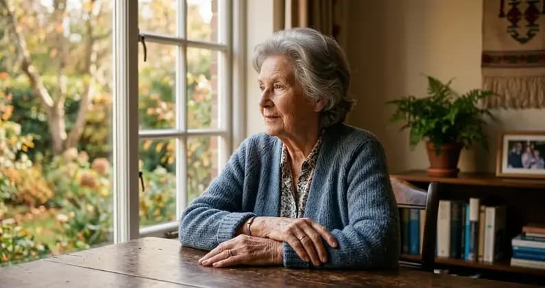 Patientenverfügung bei Demenz: Tochter hält Hand der dementen Mutter im ernsten Gespräch
