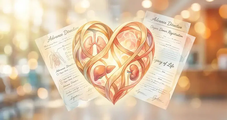 Symbolbild: Herz als Zeichen für Organspende neben einem Dokument